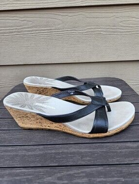 Patagonia Solimar Black Leather Cork Wedge Sandals Size 9M T11362